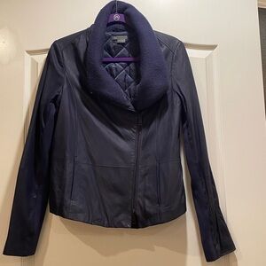 Vince rib collar scuba leather jacket navy women’s gorgeous!